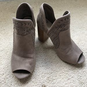 Open toe block heel bootie